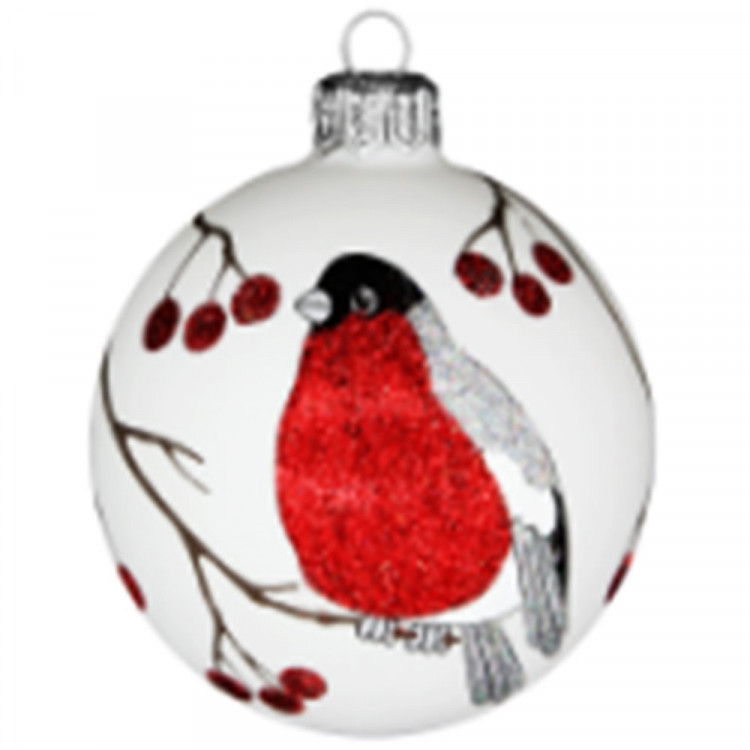Шар стекло 8,5см "Снегирь в рябине" п/у арт.КУ-85-18238 Шар стекло 8,5см "Снегирь в рябине" п/у арт.КУ-85-18238