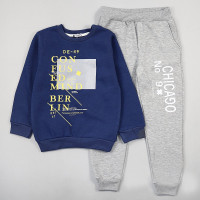 Костюм спортивный для мальчика арт.Bonne baby 58334 размер 28/116-34/134 трикотажный цвет джинсовый/серый меланж