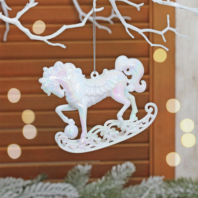 Украшение декор.подвеска пластик (Серия жемчужная) "Лошадь изящная" 11,5см арт.916-2104