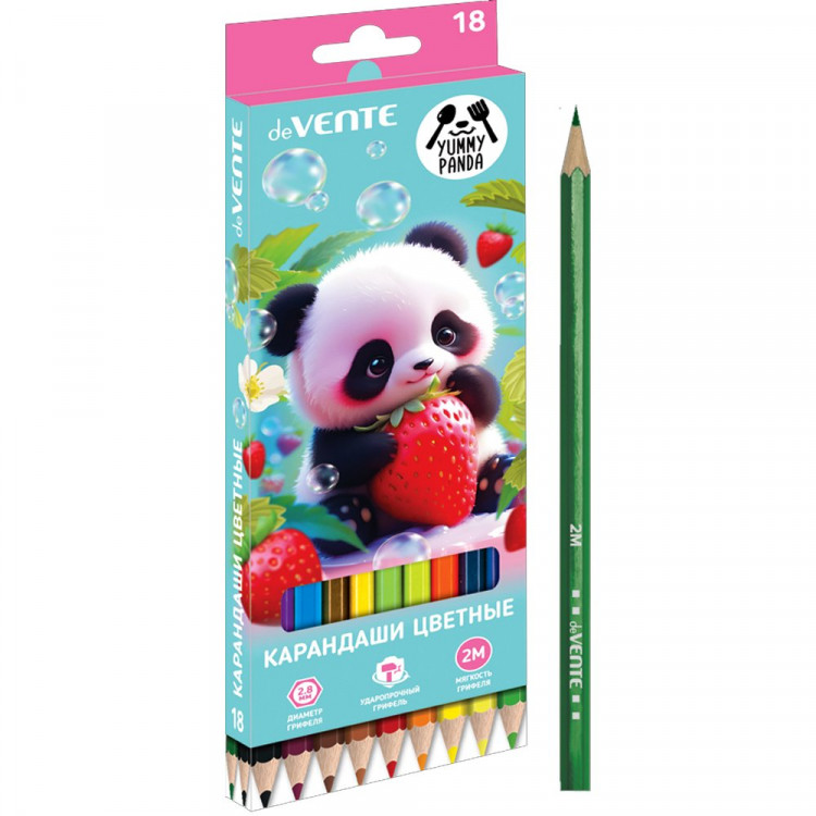 Карандаши цветные (deVENTE) Yummy Panda 18 цветов 2М 2,8 мм шестигранные арт.5023536