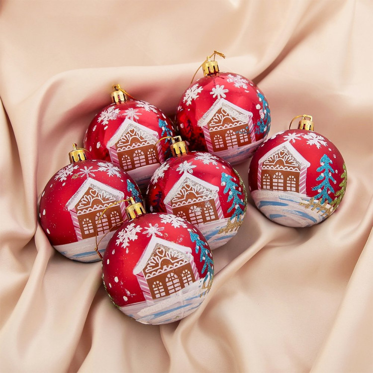 Набор шаров 07см 06шт/наб. "Домики" цв. красный арт.2122958 Набор шаров 07см 06шт/наб. "Домики" цв. красный арт.2122958