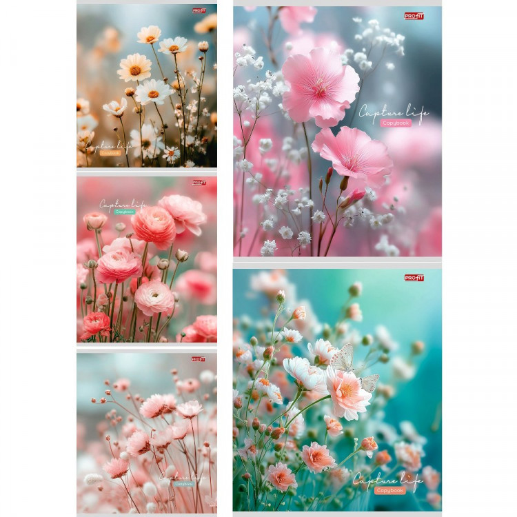 Тетрадь А5 клетка 48 листов скоба (Profit) Нежные цветочки мелованная обложка ассорти арт.48-9070 Тетрадь А5 клетка 48 листов скоба (Profit) Нежные цветочки мелованная обложка ассорти арт.48-9070