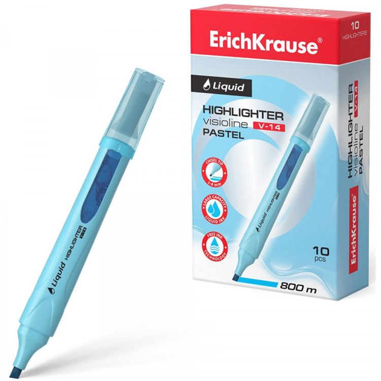Маркер флуорисцентный ErichKrause Liquid Visioline V-14 Pastel 0,6-4мм скош. голубой, арт.56026 (Ст.12)