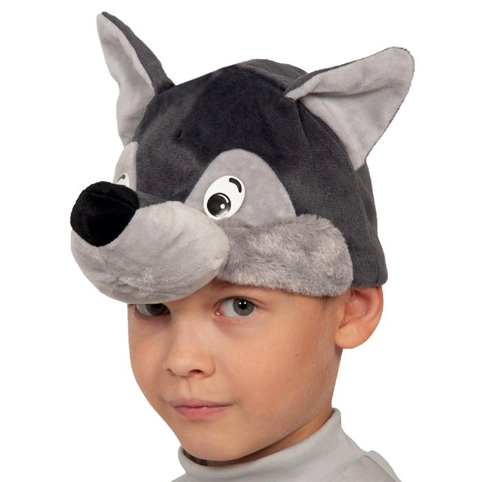 Маска-шапочка карнавальная плюш (ЖИВОТНОЕ) "Волчонок" цв.серый р.52-54 арт.4002