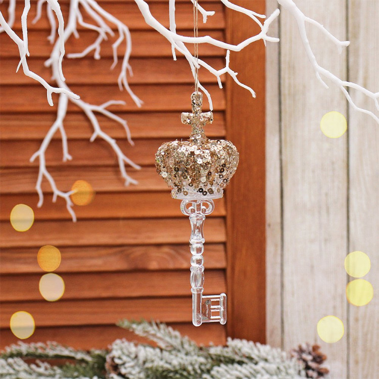 Украшение декор.подвеска пластик (Серия ледяная) "Ключ от дворца" 15см золотой блеск арт.916-1308