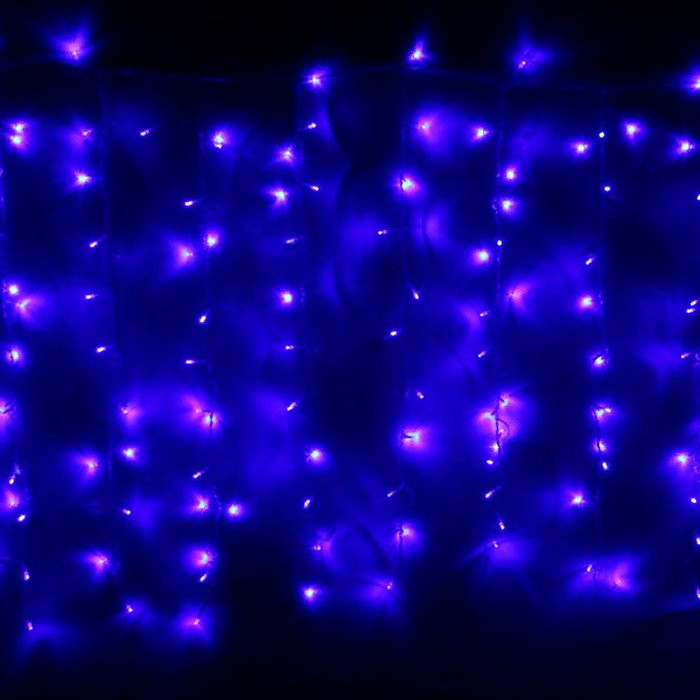 Гирлянда электрическая уличная занавес Дождь 2*3м 480LED "Мерцание" цвет синий (светлый провод) арт.183-935