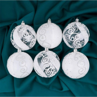 Набор шаров 08см 06шт/наб. "Ажурные завитки" цв.белый арт.1009394 Набор шаров 08см 06шт/наб. "Ажурные завитки" цв.белый арт.1009394