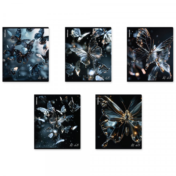 Тетрадь А5 клетка 48 листов скоба (ErichKrause) Glass Butterflies матовая ламинация выборочный УФ-лак ассорти арт.63315