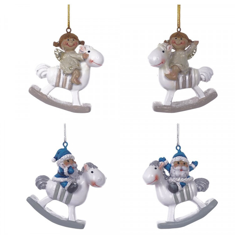 Украшение декор.подвеска фигурка "Ангел/Дед Мороз на лошадке" 06см асс. 4вида арт.824925