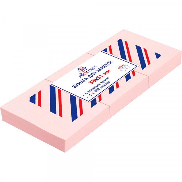 Блок самоклеющийся 51*38 100л розовый (Attomex) 3шт/уп. арт.2010306