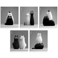 Тетрадь А5 клетка 48 листов скоба (Феникс) Черно-белые коты выборочный УФ-лак ассорти арт.70930