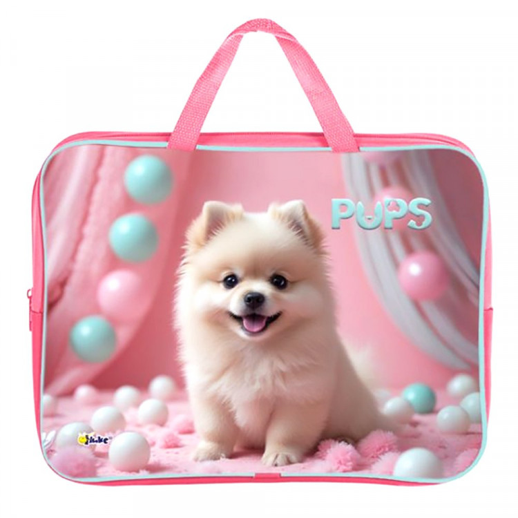 Папка А4 текстиль на молнии ручка-тесьма широкая боковинка Оникс Забавный шпиц  арт.ПМД 4-20