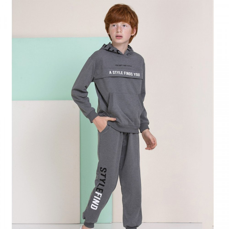 Комплект для мальчика арт.Smile 8078 размер 34/134-40/152 (толстовка+брюки) цвет антрацит