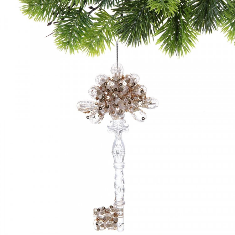 Украшение декор.подвеска пластик (Серия ледяная) "Ключ от сказки" 16см золотой блеск арт.916-0996