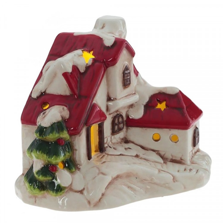 Статуэтка декоративная "Домик с ёлками" 10см с подсветкой арт.823281