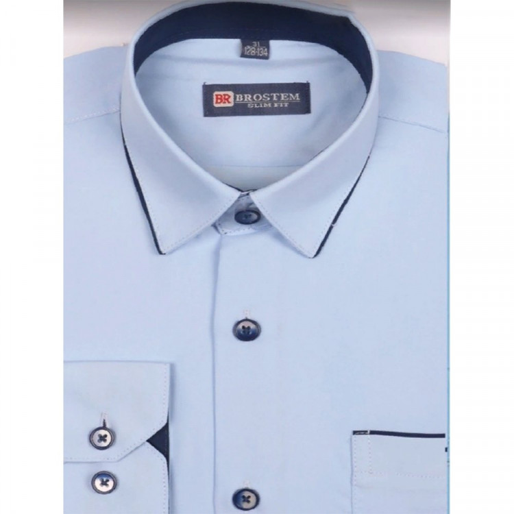 Сорочка детская приталенная длинный рукав размерный ряд 29/116-36/158-164 цвет голубой Brostem арт.1LBD51+4d