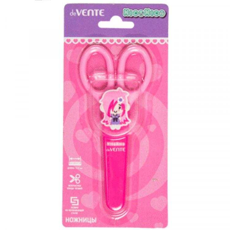 Ножницы детские 135мм пластиковые ручки (deVENTE) NicoNico:-) розовые защитный футляр арт.8010326