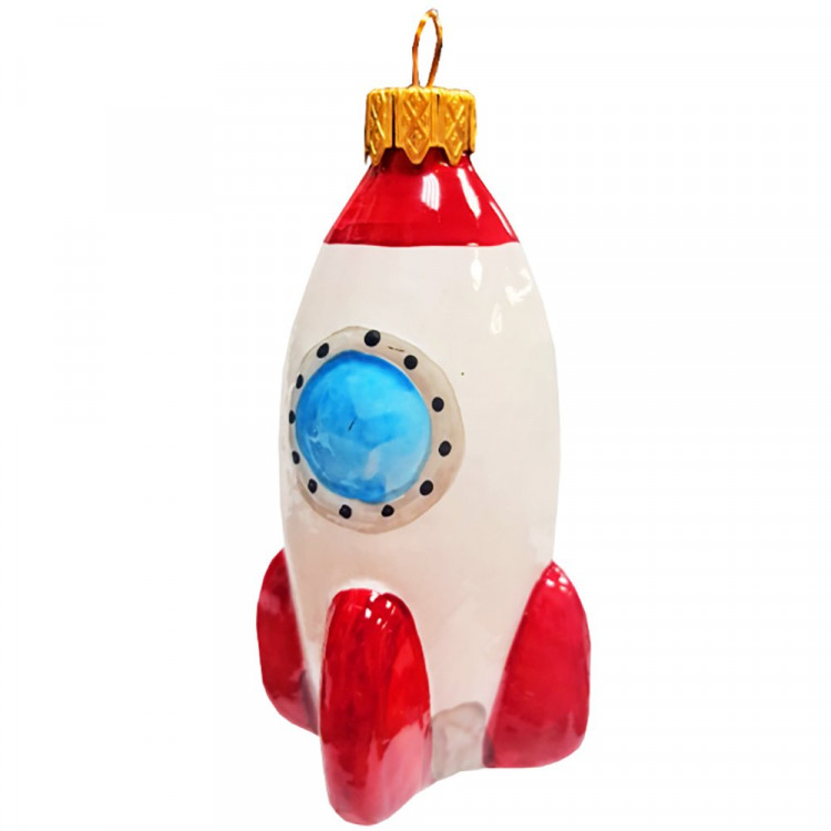 Украшение на ёлку стекло (серия Премиум) 10см "Космическая ракета" п/у арт.ФУ-775