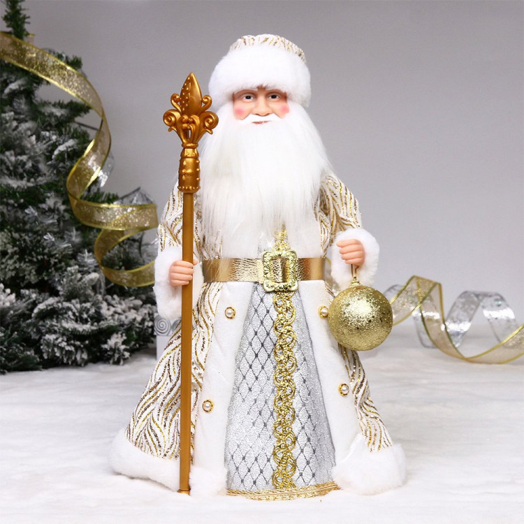 Игрушка декор. "Дед Мороз музыкальный" 50см в золотой шубке арт.215-0159
