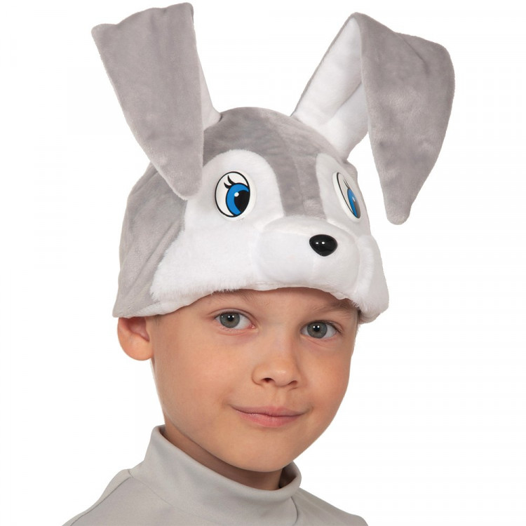 Маска-шапочка карнавальная плюш (ЖИВОТНОЕ) "Зайчик" цв.серый р.52-54 арт.4004