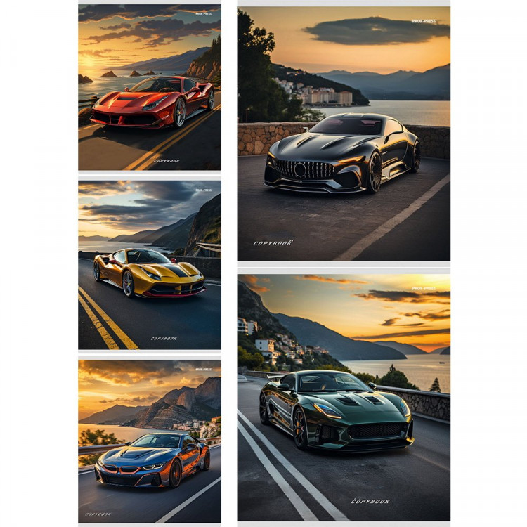 Тетрадь А5 клетка 48 листов скоба (Prof-Press) Машины и закат цветная мелованная обложка ассорти арт.48-4804