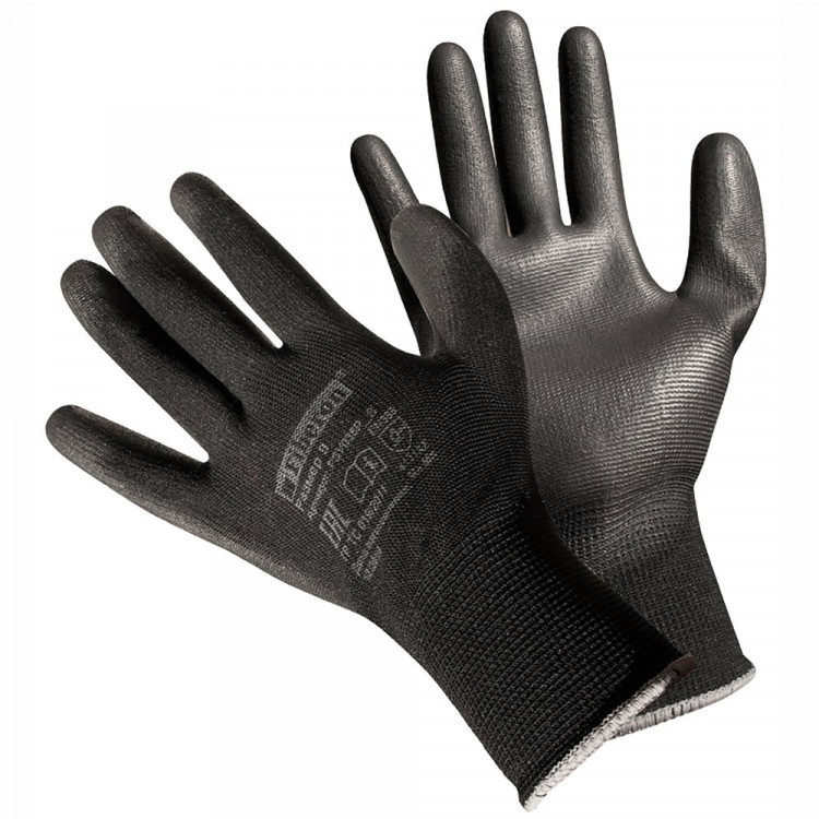 Перчатки "Для точных работ", полиэстер, полиуретановое покрытие, в индивидуальной упаковке, 9(L), чёрные, Fiberon, PSV036P