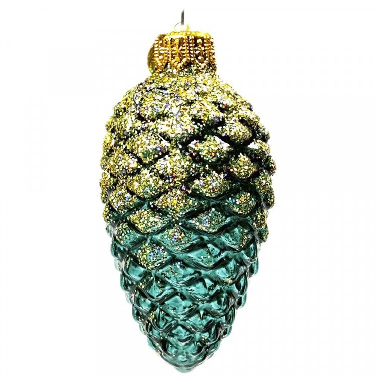 Украшение на ёлку стекло 09см "Шишка в снегу" изумруд глянец п/у арт.ФУ-2-90/242изумруд.гл.