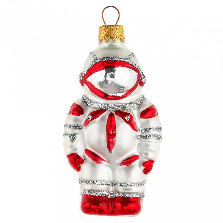 Украшение на ёлку стекло 11см "Космонавт" красный п/у арт.ФУ-616/1