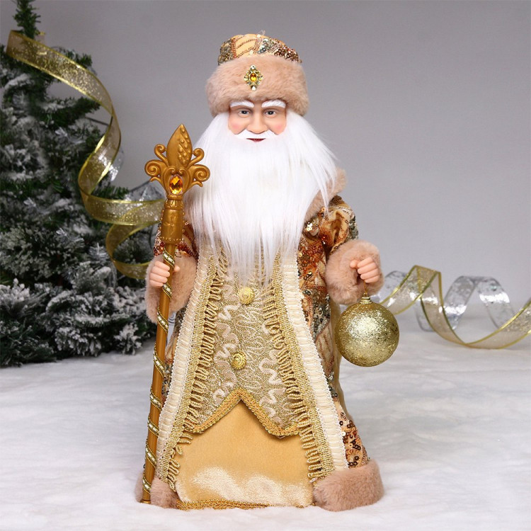 Игрушка декор. "Дед Мороз музыкальный" 50см в золотой шубке арт.215-0167
