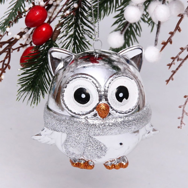 Фигурка на ёлку пластик 10см "Совёнок" цв.серебро арт.916-0736