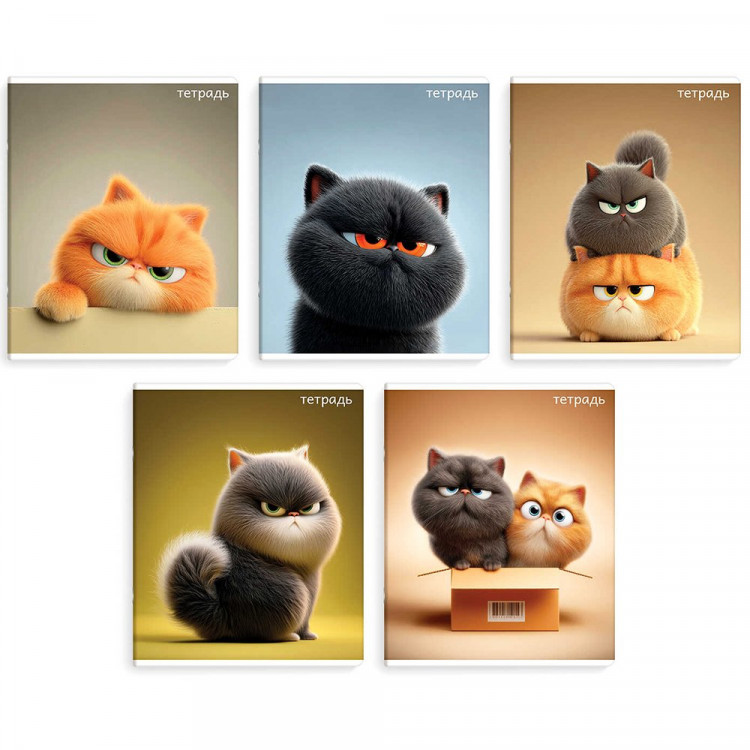 Тетрадь А5 клетка 48 листов скоба (Феникс) Котяры выборочный твин УФ-лак асс. арт.70945