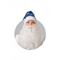 Колпак карнавальный "Новогодний" синий со снежинками и бородой сатин арт.103-4-52-54