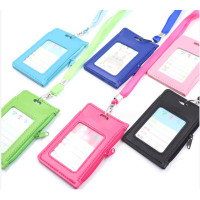 Бейдж вертикальный 70*110мм deVente искусственая кожа с лополнительным отсеком на замке , карабин  на цветной ленте арт.8093426 (Ст.50/2000)