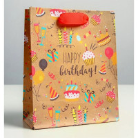 Пакет подароч. крафт 12*15*5.5см «Happy birthday» арт.4764573