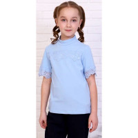 Джемпер для девочки трикотажный (Ликру) короткий рукав цвет голубой арт.0228 ФРЕДЕРИКА размерный ряд 32/128-42/164