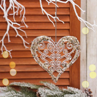 Украшение декор.подвеска пластик (Серия ледяная) "Сердце сказочное" 12см золотой блеск арт.916-0987 Украшение декор.подвеска пластик (Серия ледяная) "Сердце сказочное" 12см золотой блеск арт.916-0987