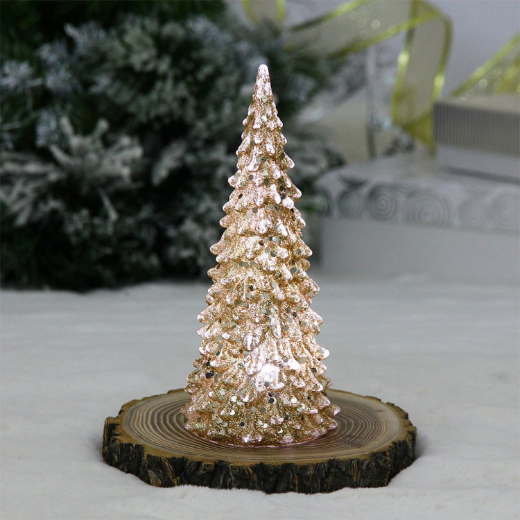 Сувенир с подсветкой LED "Ёлочка Волшебная красавица" 17см цв. золото на батарейках арт.700-0714