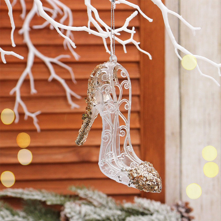 Украшение декор.подвеска пластик (Серия ледяная) "Туфелька принцессы" 10см 02шт/наб.  арт.916-1310