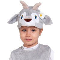 Маска-шапочка карнавальная плюш (ЖИВОТНОЕ) "Козочка" цв.светло-серый арт.52-54 арт.4048