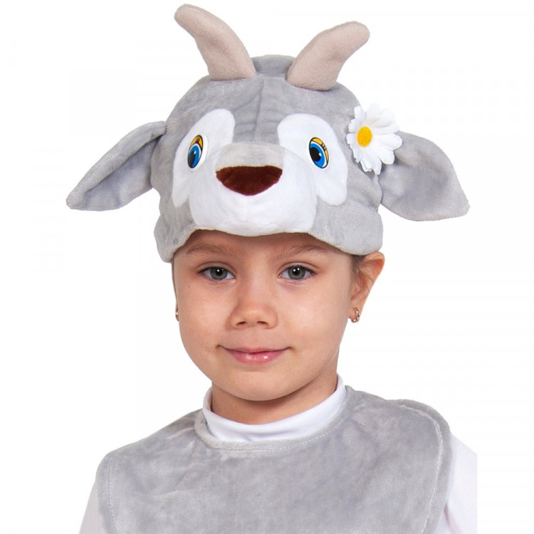 Маска-шапочка карнавальная плюш (ЖИВОТНОЕ) "Козочка" цв.светло-серый арт.52-54 арт.4048