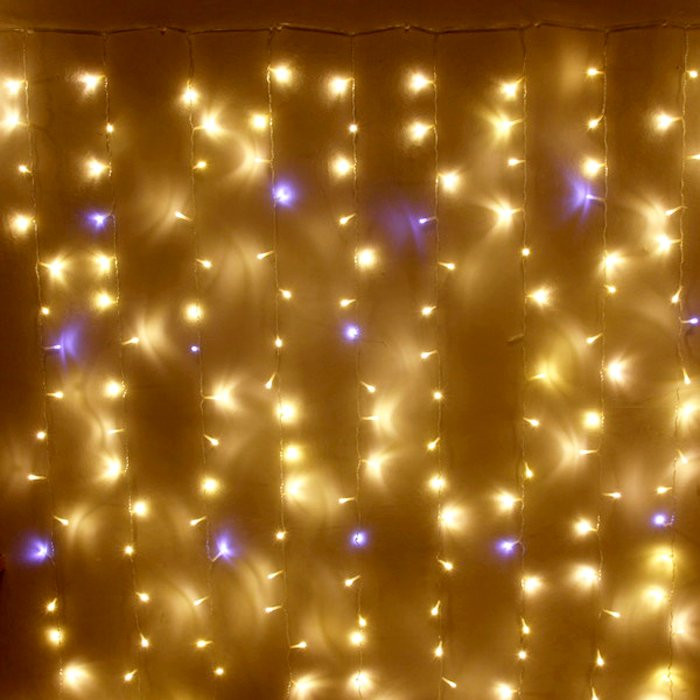 Гирлянда электрическая уличная занавес Дождь 2*6м 960LED "Мерцание" цвет теплый белый/белый (светлый провод) арт.183-108