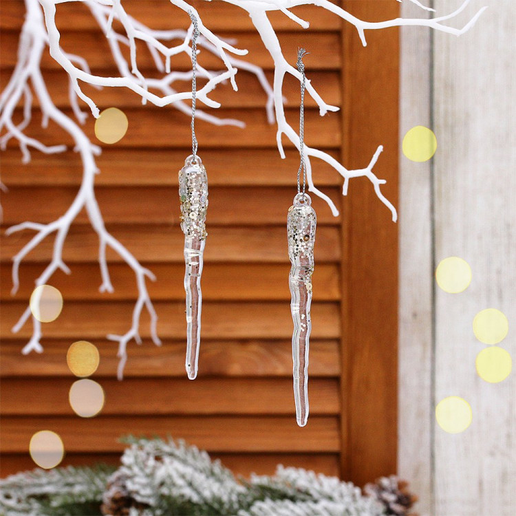 Украшение декор.подвеска "Сосулька морозная" 10см 02шт/наб. цв.шампань арт.916-1233