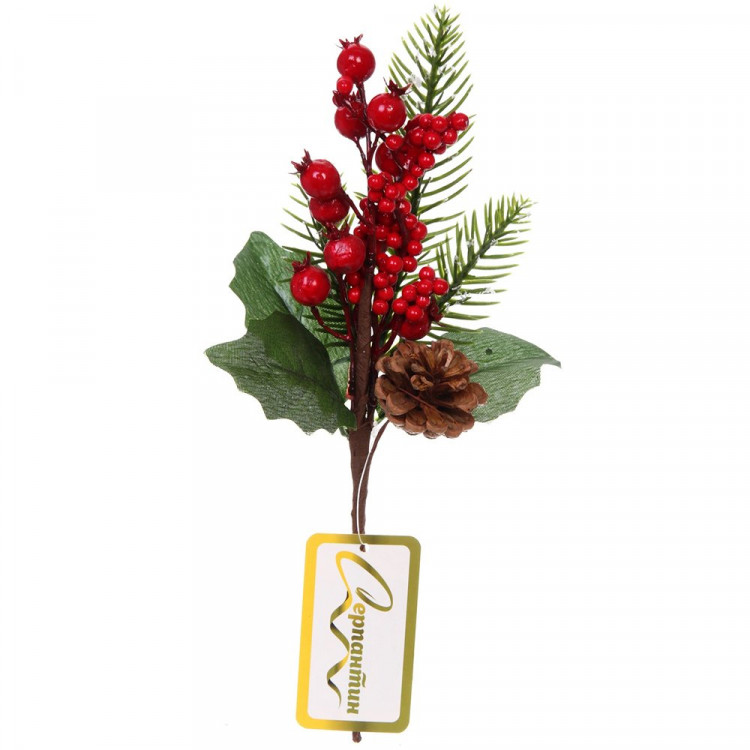 Украшение декоративное "Ветка. Хвоя, ягоды, шишки, листья" 25см арт.201-2723 Украшение декоративное "Ветка. Хвоя, ягоды, шишки, листья" 25см арт.201-2723