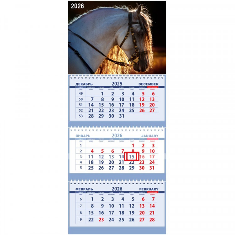 Календарь настенный 3-бл 2026 295*700 "Андалузский жеребец" на 3 гребнях Attomex арт.2133519 (Ст.40)