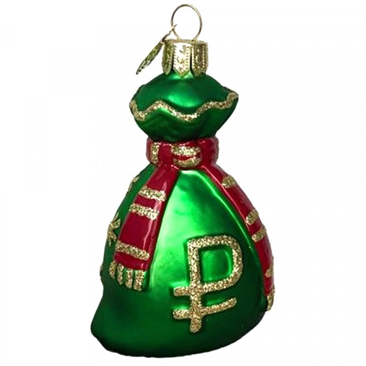 Украшение на ёлку стекло (серия Премиум) 10см "Мешок-рубль" п/у арт.ФУ4-2434