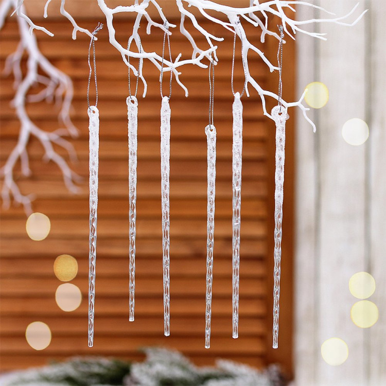 Украшение декор.подвеска "Сосулька снежный хрусталь" 18см 06шт/наб. цв.белый арт.916-1244