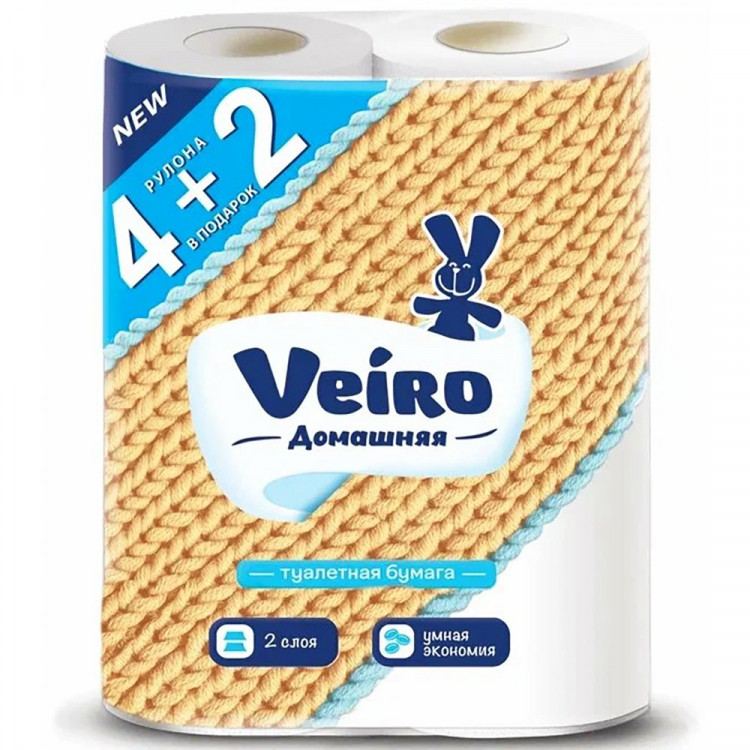 Бумага туалетная 2-слоя втулка 6 рулона в упаковке Linia VEIRO домашняя
