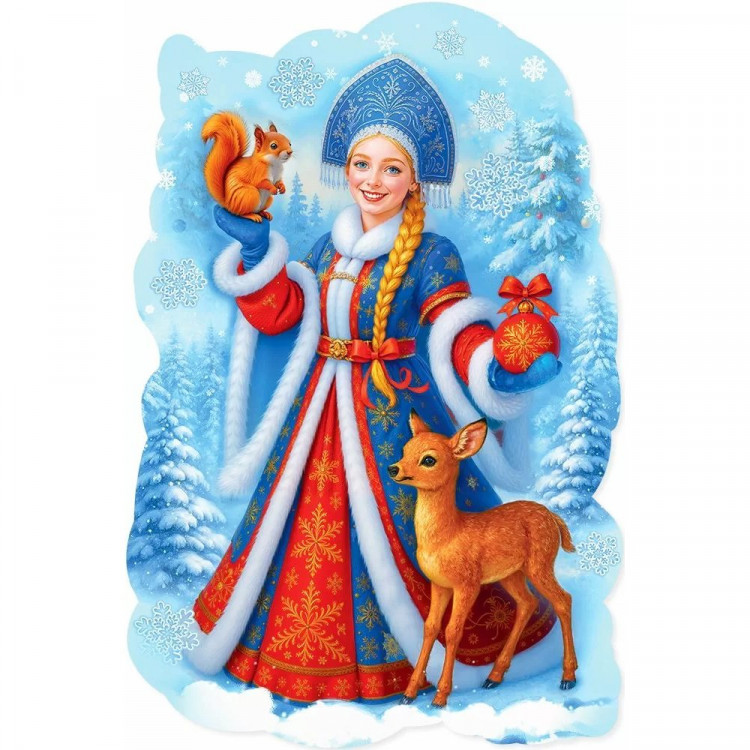 Плакат А1 "Снегурочка с оленёнком и белочкой" арт.50001501