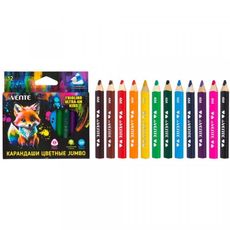 Карандаши цветные (deVENTE) Triolino Ultra 4М.KIDS 12цв. 4М утолщ. диаметр 5мм трехгран. арт.5022428