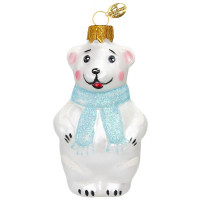 Украшение на ёлку стекло 09см "Мишутка в шарфе" голубой п/у арт.ФУ-739/1/4